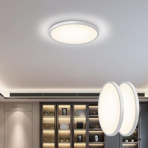 ANWALE 2 Stück Deckenlampe Led Deckenleuchte, 4000K Led Lampe, 18W Deckenleuchten Lampen, 1800LM Küchenlampe, Led Deckenleuchte Flach, IP44 Wasserdicht Badezimmer Lampe, 22x2.3cm Lampen Deckenlampen
