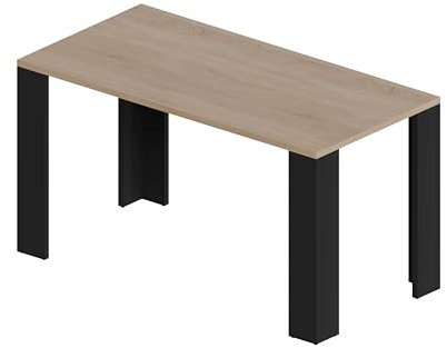 POKAR Esszimmertisch, Esstisch, Küchentisch, Schreibtisch mit Schwarz Tischbeine und 2.5 cm Tischplatte, Sonoma Eichen, 140 x 60 x 75 cm
