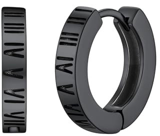 FOCALOOK Ohrringe Schwarz Römische Ziffern Creolen Edelstahl Huggie Earrings Rund Ohrringe Weihnachtsohrringe Modeschmuck