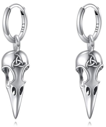 Crow Skull Silber Ohrringe - 925 Sterling Silber Skull Drop Raven Dangle Schmuck für Damen, Männer & Mädchen