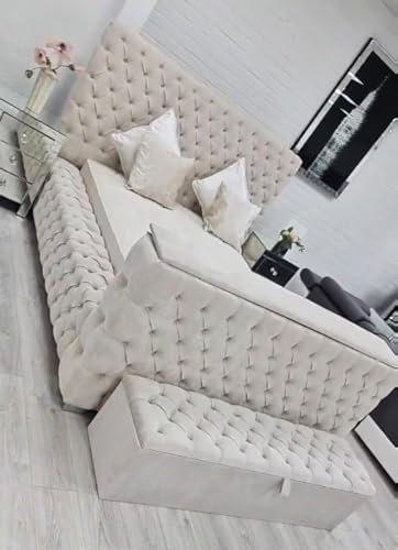 Sab futuren TV Bed Frame Chesterfield upholstered platform design option With Mattress Super King Size White (White With Out Mattress)