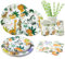 Aitsite Juego de 100 platos de fiesta tropicales con diseño de animales del bosque, platos de fiesta de cumpleaños para 20 invitados, aplatos desechables, vasos de papel, servilletas, pajitas