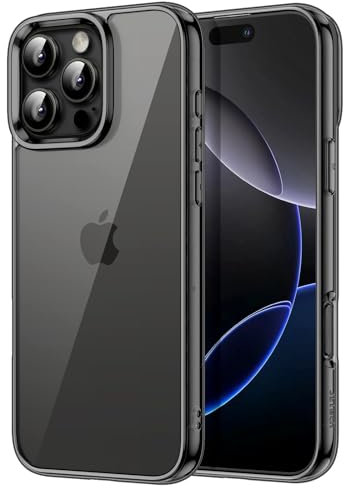 JETech Hülle für iPhone 16 Pro 6,3 Zoll, Nicht Vergilbende Stoßfest Stoßfänger Handyhülle, Anti-Kratzer Transparent Rückseite (Schwarz)