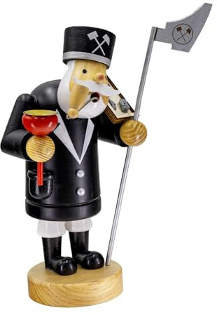 Kaladia Räuchermännchen Bergmann aus Holz – mit integriertem Kerzenhalter - handbemalte Räucherfigur für Räucherkerzen Größe L,XL & XXL (max. höhe 50 mm) - Größe: ca. 35 cm