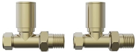 NRG Designer Radiator Valve 15mm Manual Straight Valves One Pair Brushed Brass