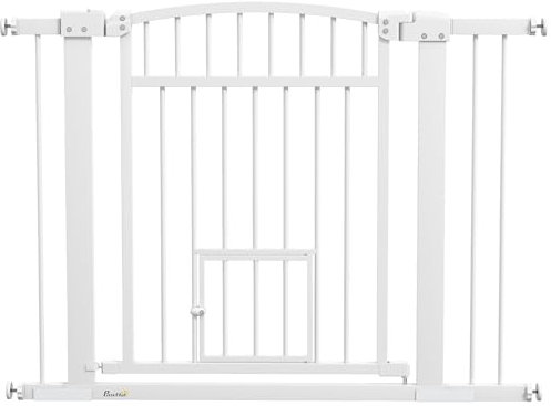 PawHut Barrière de sécurite Chien Extensible 76-104 x 77 cm, barrière d'escalier et de Portes avec système de Double Verrouillage, Montage par Pression ou perçage, barrière de Chien et Chat, Blanc