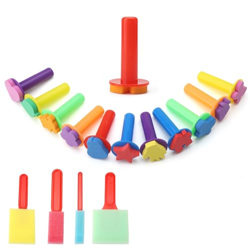 HENGBIRD 16 Stück Schwammpinsel Pinselset Kinder Malschwamm Schaumstoffpinsel Stupfpinsel Schaumstoff Pinsel Schwamm Pinsel Handwerk Schwämme für Zeichnung Handwerk Keramik DIY Malerei Werkzeuge