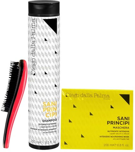 SET SANI PRINCIPI: Shampoo Nutriente Intensivo, Per Capelli Secchi e Sfibrati 250ml + Maschera Nutriente Intensiva, Per Capelli Secchi e Sfibrati 200ml + Spazzola Per Capelli (Colori Assortiti)