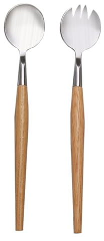 OFFSCH Set Di Posate Per Insalata Forchette in Acciaio Inossidabile Manici in Legno Stoviglie Robuste Ed Eleganti Per Le Occasioni Speciali