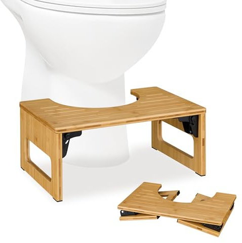 Relaxdays Toilettenhocker, klappbar, Stuhlgang Unterstützung, WC Hocker Erwachsene, Bambus, HBT: 18,5x43x27,5 cm, Natur