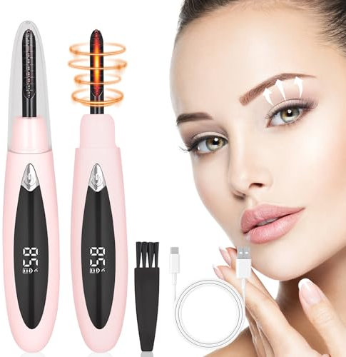 Wimpernzange Beheizbar, Heated Eyelash Curler for 24 Hs Long Lasting, Elektrische Wimpernzange Wimpernbürste, 15s Schnelles Aufheizen Wimpern Curler mit 3 Temperaturmodi für alle Wimperntypen (Rosa)