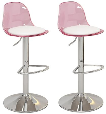 Moderne Barhocker aus Acryl, 2er-Set, verstellbare Drehstühle mit rosa PU-Ledersitz und Acryl-Rückenlehne, stilvolle Barhocker für Küche und Heimdekoration, moderne Möbel für Livin