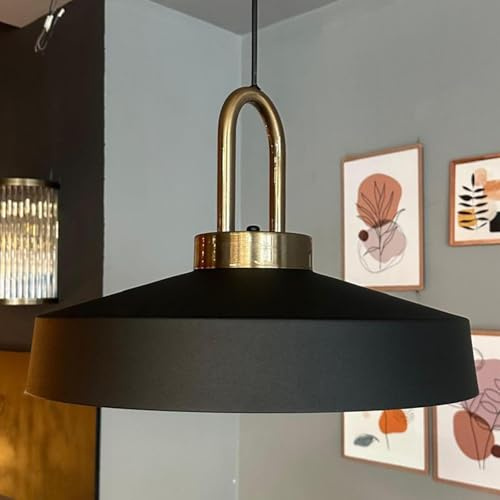 bamyum Ace-Lock Hängelampe Esstich Ø40 cm, Pendelleuchte Vintage, Hängelampe Industrial aus Metall E27, Wohnzimmerlampe Hängend Vintage, Pendelleuchte Esstisch und Wohnzimmer, Küchenlampe Schwarz