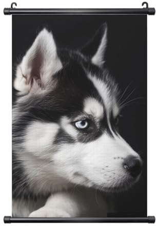 YKLJG Bedrucktes Poster mit Husky-Motiv, 40 x 60 cm, Wandkunst-Banner, PVC-Rahmen, Kunstwerk, Wandbehang für Wohnzimmer, Büro, Schlafzimmer, Dekor