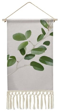 DWTJKMS Weißer natürlicher grüner Zweig-Hängeposter, langer vertikaler Wandbehang mit Quaste, Wandkunst, Malereidrucke, hängende Banner für Wohnzimmer, Flur, Büro, 25,4 x 49,8 cm