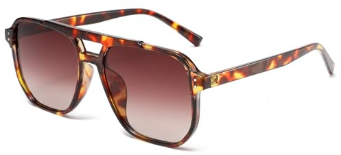 Long Keeper Retro Pilot Sonnenbrille Pilotenbrille Herren Damen Vintage 70er Piloten Sonnenbrille Doppelsteg Quadrat Klassisch Vintage Pilot Brille UV400