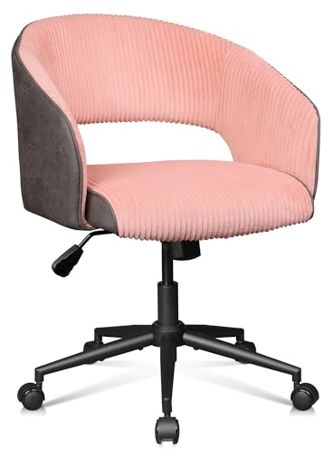 DEVAISE Sedia da ufficio Girevole Regolabile in Velluto a Coste, Sedia da Toeletta Moderna per Camera o Casa, Poltrona Elegante con Altezza Regolabile e Rotazione a 360°,Rosa cipria, Portata 136 kg