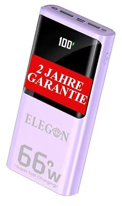 Power Bank Ultra Power 20 - Power Bank 20000 mAh Waterproof - 66 W Fast Charging with LED Display, 3 Ports (2 USB-A + 1 USB-C), Compatible with All Smartphones (Soft Purple - 20000)