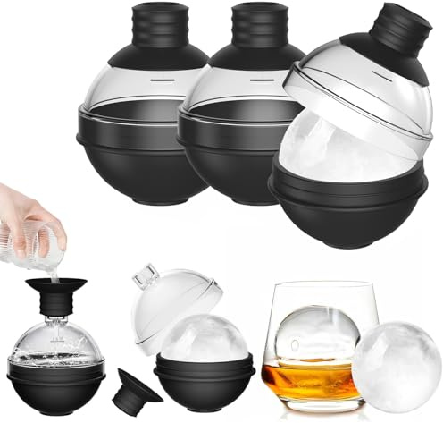 Large Ice Cube Tray Moulds with Funnel Lid - Big Sphere Ice Ball Maker, Silicone Round Ice Molds for Whiskey, Cocktails, Wine, and Drinks - Reusable Easy-Release Circle Ice Tray