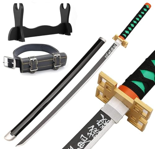 Udekit Anime Ninja Épée en Bambou Katana Guerrier Arme– 40pouces (104 cm) avec Ceinture et Support pour Halloween Fête à Thème Carnaval Fête Déguisée Cosplay