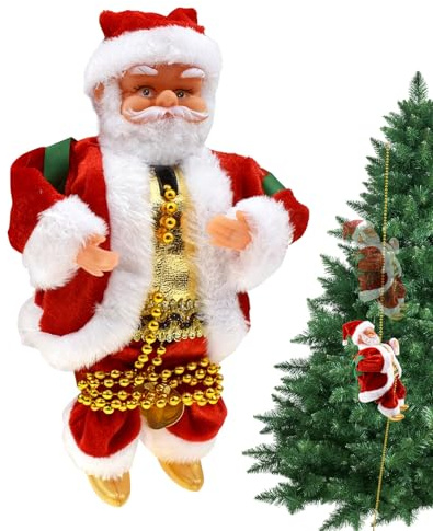 Corde d'escalade musicale Père Noël – Peluche 32 cm | Père Noël grimpant | Santax d'escalade sur corde pour Noël intérieur extérieur décoration utilisation