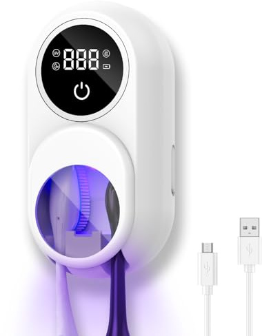 ORIA UV Zahnbürste Sterilisator mit UV Licht und 65°C Trockner, Weiß | Zahnbürstenhalter Desinfektion, Wiederaufladbare Wandmontierter UV Reinigungsgerät Zahnbürsten für Badezimmer