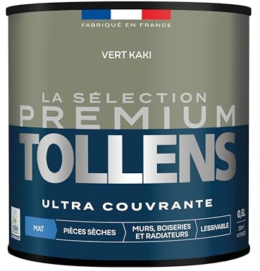 Tollens - Peinture Couleur - Murs, Boiseries & Radiateurs - La Sélection Premium - Pièces sèches - Ultra couvrante - Résistante - Ultra rapide - Ecolabel - Mat - VERT KAKI - 0L5 = 6m²