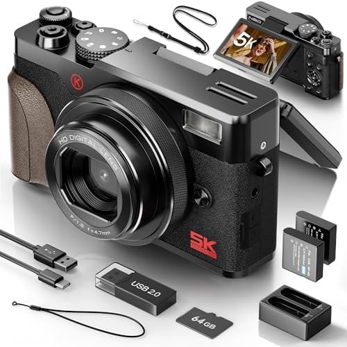 NBD 5K Digitalkamera 64MP mit Autofokus & 18X Zoom & Vlogging-Funktion, F1.8 Nachtsicht, 3 180° Drehdisplay inkl. 64GB Karte + 2 Akkus (Schwarz)