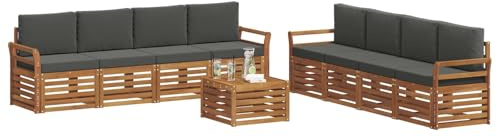 vidaXL Sofagarnituren 9 pcs Natur und Anthrazit Massivholz Akazie, Garten, modernes, langlebiges Outdoor-Sofa, Eckmöbel für Terrasse und Lounge, gemütliche Sitzgruppe