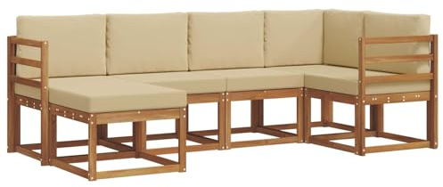 vidaXL Sofa Set mit Kissen 6 pcs Natur und Beige, Outdoor-Sofa-Set, Moderne Terrassenlounge, langlebige Gartenmöbel, modular, Terrassensitzmöbel