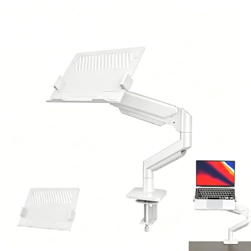 Monitor Arm,Support Pour Ordinateur Portable 2 En 1 Avec Plateau,Capacité Maximale De 10 Kg,Hauteur Réglable,Adapté Aux Ordinateurs Portables De 10 à 17 in,Avec Pince à Trou Rond/Bras De Bureau,Blanc