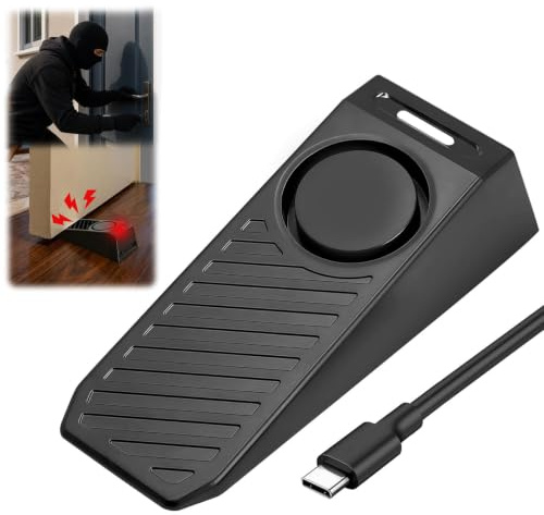 Cale Porte avec Alarme 130dB, Butée de Porte avec Alarme Rechargeable | Bloque Porte Antidérapant Arrêt de Porte Sécurité Maison et Voyage Butée de Porte Sensibilité Réglable pour Hôtel Appartement