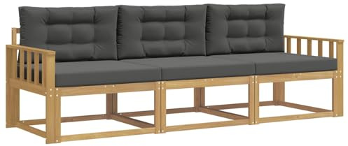 vidaXL Outdoor-Sofagarnitur 3 pcs Weiß und Anthrazit Polyester, Akazienholz Sofa Set für draußen, modernes Loungemöbel, Flexibler Gartenplatz, wetterfeste Einrichtung