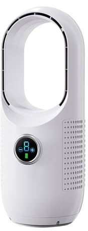 PEAMOO Mini Tower Fan Bladeless fans, Bladeless Cooling Fan with LED Light,9 Speeds USB Desk Fan, 70° Oscillation,Quiet Portable Table Fan for Office, Living Room, Bedroom (B)