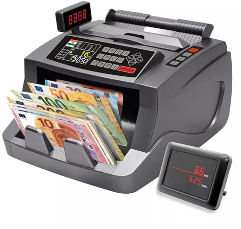 Contatore di banconote con display a LED, conteggio valori misti in euro con rilevamento delle banconote false UV/MG/IR, conta 1000 banconote al minuto