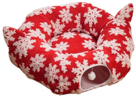 Tunnel Circulaire pour Chat décoration Jupe Sapin Noël Pliable et Lavable | Grotte pour Chat d'Intérieur en Forme de Donut pour chaton, chiot et chien, pour le et le sommeil, en animalerie, balcon