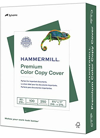 Hammermill Cardstock, Premium Color Copy, 80 lb, 8.5 x 11 - 1 Pack (250 Sheets) - 100 Bright, Made in the USA Card Stock, 120023R, White