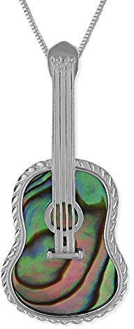 Hawaiian Silver Jewelry Sterling Silber Abalone Shell Ukulele Anhänger Halskette, 45,7 cm