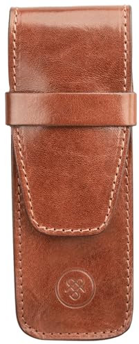 Maxwell Scott Handgefertigtes Luxus Leder Stifteetui Pienza in Cognac Braun
