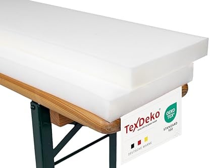 TexDeko 2er Set Bierbank Auflage Schaumstoffpolster 180x25x4cm (kurz) | Mittelhart RG20 Bequeme Auflage für Bierzeltgarnitur Hussen | ÖKO-TEX 100 | Sitzpolsterung für Bierbank