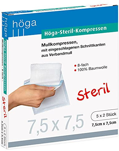 Höga Steril-Kompressen, sterile Mullkompressen - 7,5 x 7,5 cm - 5x2 Stück, steril, 8-fach, EN 14079-Typ 17, 3er-Pack.