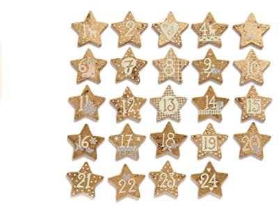 GLOREX 6 1710 123 - Holzsterne Weihnachtskalender, mit Nummern von 1-24, gold, ideal als dekorativer Weihnachtskalender