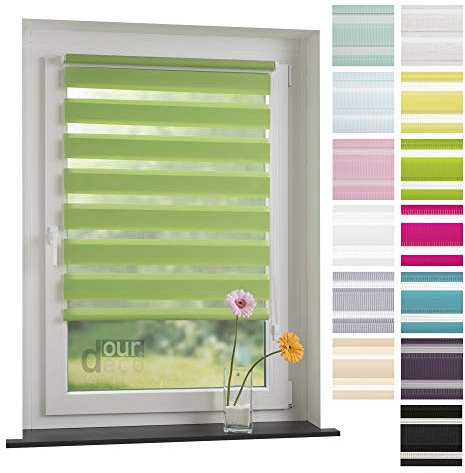 ourdeco® Doppel-Rollo, Duo-Rollo / 80 x 210 cm Apple Green/lichtdurchlässig, Blickdicht, Montage ohne Bohren