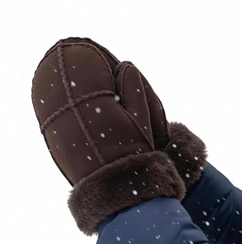 Serguio Rogetti Kinder Kinder-Schafenlederhandschuhe Echtes Schafsfell Echtes Leder Warme Winterstiefel Ski Shearling Fäustlinge Warm Kastanie Braun
