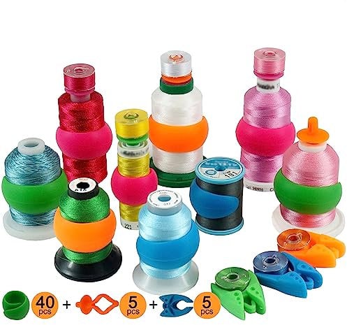 New brothread 50 Stück Mixed Stickerei Zubehör (40 Garn spulen halter+5 Garnspulen halter+5 Klammer) - Halten Sie den Faden vom Abwickeln - zum Nähen von Spulen und Stickmaschinengewinden Spulen