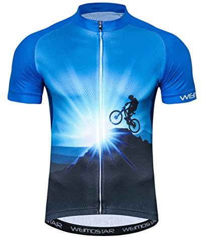 Weimostar Sportbekleidung Radtrikots Kurzarm Fahrradbekleidung Fahrrad top Männer MTB Jersey Atmungsaktive Sommer Blau Größe L