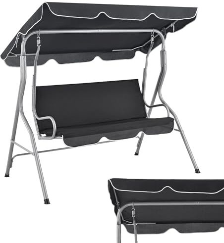 Juskys Hollywoodschaukel 3-Sitzer mit verstellbarem Dach & Sitzauflage - 200 kg belastbar - wasserabweisendes Polyester - Anti-Rutsch-Füße - Schaukelbank für Garten & Terrasse - grau