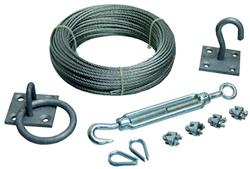 Newsome 30m x 3mm Catenary Galvanised Wire Kit with Hook, Loop Plates, Turnbuckle, Grips & Thimbles