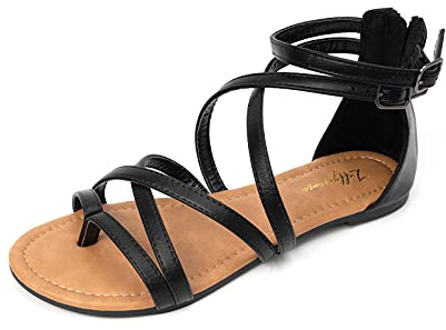Luffymomo Sandali da donna con cinturino da gladiatore, infradito da pescatore, nero, 38 EU