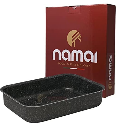 NAMAI Teglia Forno Rettangolare 28cm x40cm - Lasagnera Antiaderente - Adatta Per la Lavastoviglie- Alluminio - Teglie da Forno - Design Effetto Pietra (28cm x 40cm)